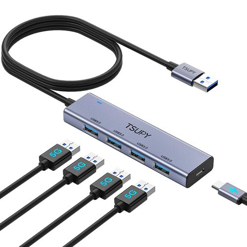 USB Hub 3.0, TSUPY USB 3.0 Hub Aluminium 120 cm Extension Cable with 4 x 5Gbps Port, USB Splitter Port Splitter for MacBook, iMac, Surface Pro, XPS, Notebook PC and More