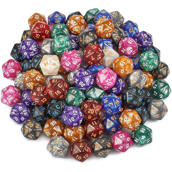 CiaraQ DND Polyhedral Dice (100pcs) with A Dice Bag Compatible with Dungeons and Dragons DND RPG MTG Role Playing Table Games (D20 dice, 10 colors-100 pcs)