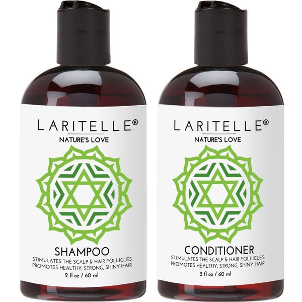 Laritelle Organic Travel Size Shampoo 2 oz + Travel Size Conditioner 2 oz | Organic Quinoa + Keratin + Follicle Stimulating Rosemary, Ginger & Grapefruit | NO GMO. Vegan