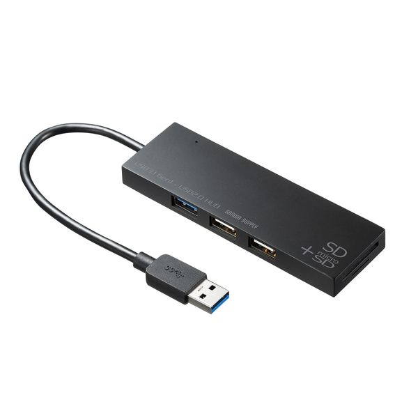 Sanwa Supply USB 3.1+2.0 Combo Hub with Card Reader USB-3HC316BKN