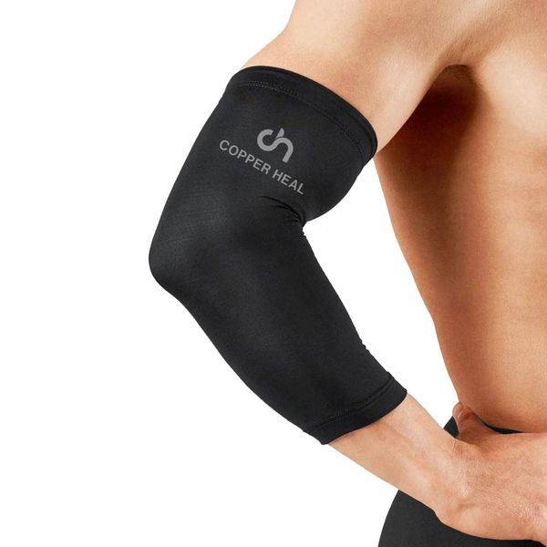 COPPER HEAL Elbow Compression Sleeve BEST Recovery Elbow Brace with Highest Copper Infused Content - Support Stiff Sore Muscles Joints Tendonitis Arm Tennis Basket Wrap (L)