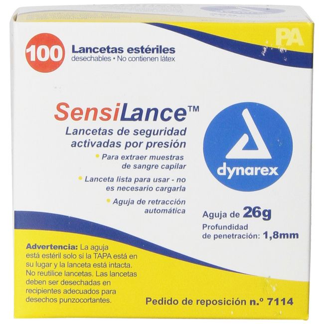 Dynarex Sensilance Safety Lancets, 26 Gauge, Sterile, 100 Count