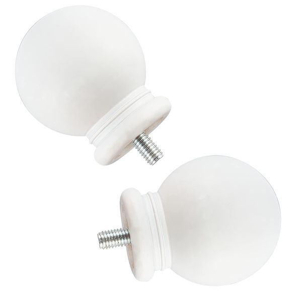 GORGECRAFT 2PCS Round Curtain Rod Finials Drapery Pole Ball End White Replacement Decorative End Head Caps for Home Office 5/8 Inch Curtain Rod