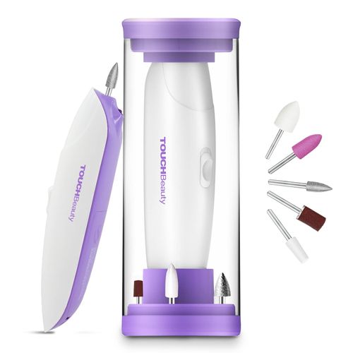Fresa per Unghie Professionale, TOUCHBeauty 5 in 1 Set Manicure e Pedicure Elettrico, Luce LED, 5 Accessori e Scatola di Stoccaggio,Viola
