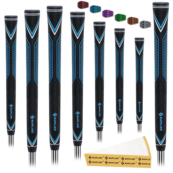 SAPLIZE High Performance Golf Rubber Grips, High Shock Absorption, Non Slip, 8 Grips, Medium, Blue
