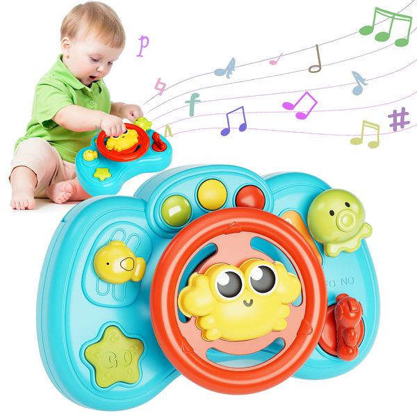 MOONTOY Steering Wheel Toys for Baby 6-12 Months, Simulated Driving Wheel, Interactive Baby Toys, Musical Pretend Driving Toy, Learning Toys for 6 7 8 9 12 Month Baby, One Year Old Birthday Toy Gift