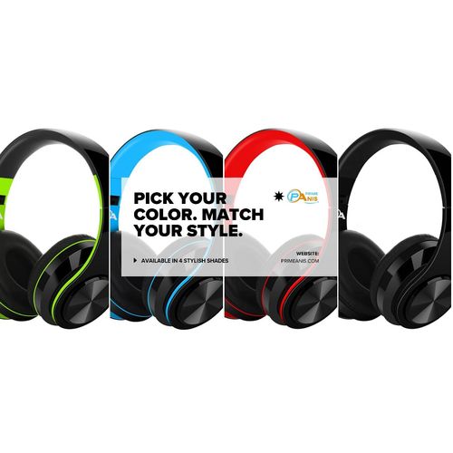 PRIME ANIS Gaming Headphones, Wireless Bluetooth Over-Ear, Black with Color Accents, Built-in Mic, HiFi Stereo Sound, Foldable Design-Gaming Headset (Sky Blue)