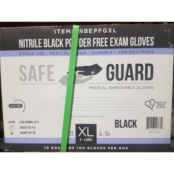 Disposable EXTRA LARGE (XL) 4.5 mil BLACK Medical Grade NITRILE Gloves 10/100/cs