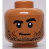 Lego Medium Nougat Head Dual Sided Black Eyebrows and Stubble Neutral Lopsided