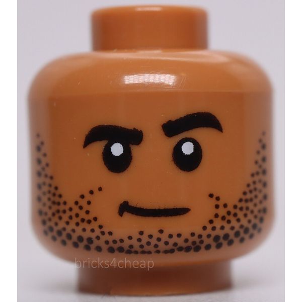 Lego Medium Nougat Head Dual Sided Black Eyebrows and Stubble Neutral Lopsided