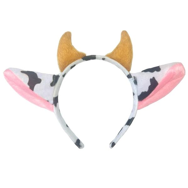 LOVINSHOW Cow Ears Headband Cow Print Headwear Elastic Hair Hoop for Halloween Party Cosplay Costume