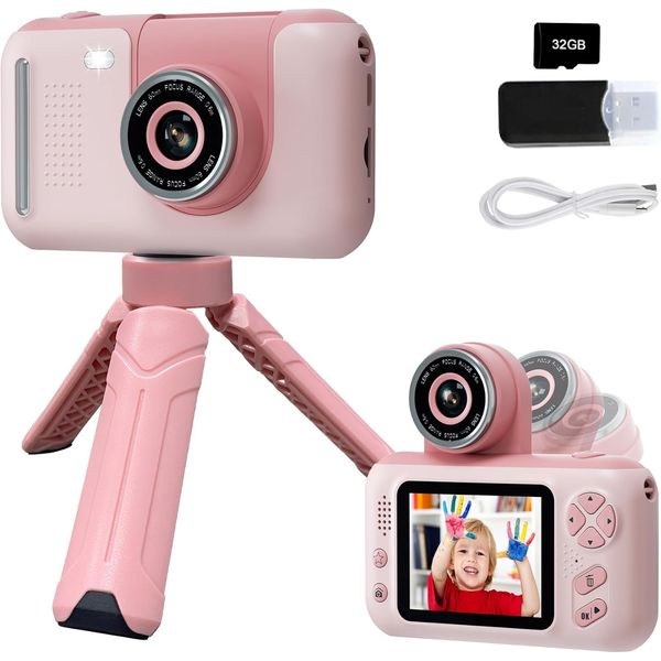 Kids Camera,Kids Camera for Girls,Kids Digital Camera Kids Video Camera for vlogging with 32GB SD Card,Toddler Toys Christmas Birthday Gifts for Girls Age 3-9