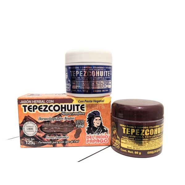 3 PACK! CREMA DE TEPEZCOHUITE  Day & Night Cream 2oz + Jabon Herbal Soap 125g