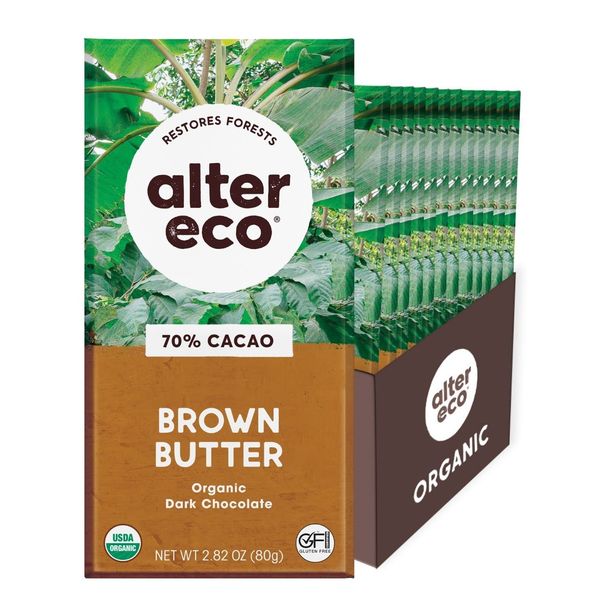 Alter Eco | Dark Chocolate Bars | Pure Dark Cocoa, Fair Trade, Organic, Non-GMO, Gluten Free (12-Pack Brown Butter)