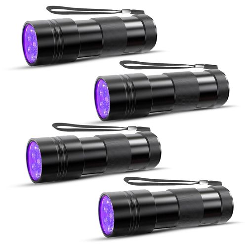 COSOOS 4 Pack Blacklight Flashlights, 395nm UV Handheld Black Light Flashlight, 12LED Mini Portable Pet Urine Detector for Dog Cat Urine, Scorpions, Dry Stains, Bed Bugs