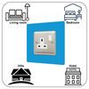 Single Socket Surround | Square | Acrylic Back Panel or Finger Plate | Light Switch Plug, Font Colour:Light Blue