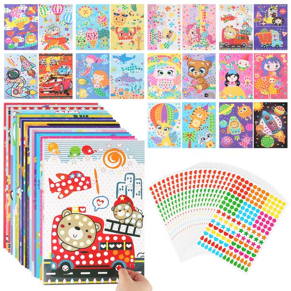 Mosaik Bastelset Kinder, 20 Stück Mosaik Bilder mit Klebepunkten, Buntes Klebepunkt Pappe zum Basteln, DIY handgefertigte Kunst Puzzles, Klebepunkt Aufkleber, Kunsthandwerk Scrapbooking Sticker