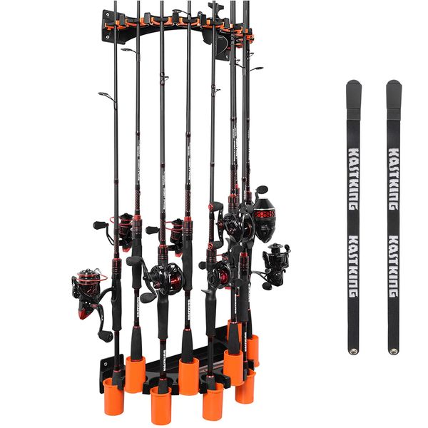 KastKing V10 Rod Rack with Line Spooling Station, Wall Mounted Fishing Rod/Combo Rack, Holds 10 Combos, Fishing Line Spooling Tool for Spinning and Casting Reels(2pcs Line Boss Included)