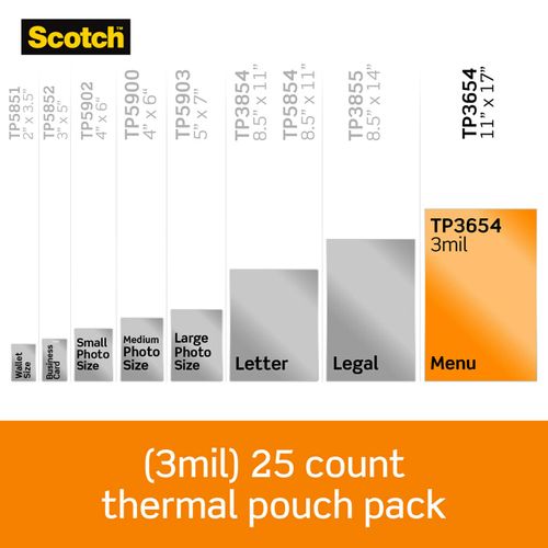 Scotch Thermal Laminating Pouches, Legal Size 11 x 17 Inches, 25 Pack Laminating Sheets, 3 Mil, Education Supplies & Craft Supplies, For Use With Thermal Laminators