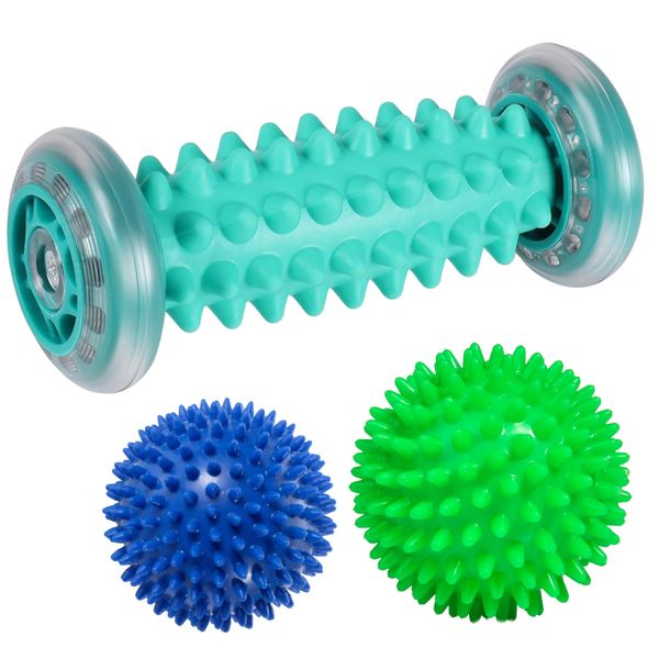 ROMIX Foot Massage Roller and Spiky Ball Set, Deep Tissue, Myofascial Release, Relieve Pain and Stress Plantar Fasciitis Recovery Foot Massager for Tight Muscles, Exercise Feet, Hands, Arms, Legs