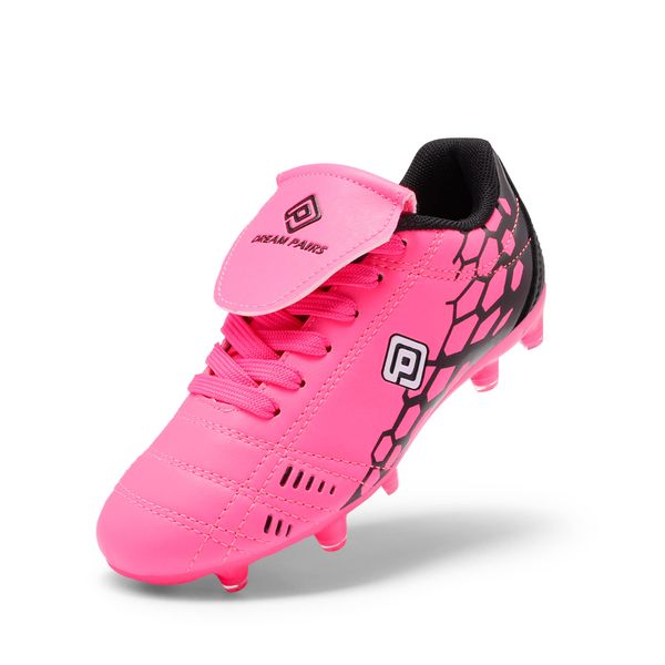 DREAM PAIRS Boys Girls Soccer Football Cleats Shoes Fuchsia Black Size 2 Little Kid Superflight-3k