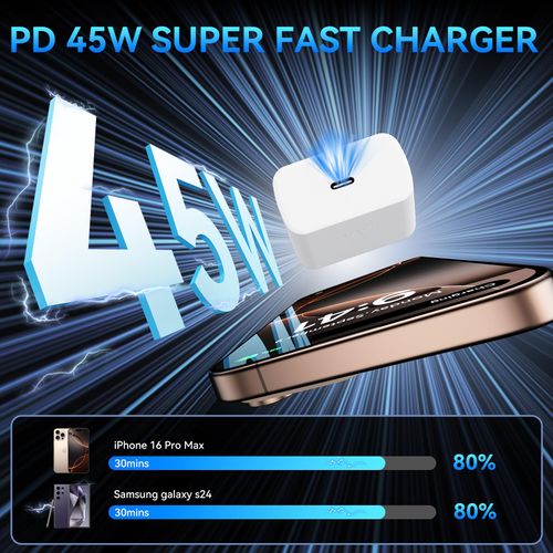 Phone 16 Pro Max Charger Fast Charging, 45W Super Fast USB C Charger Block with 6.6FT Long Charging Cord Cable for 16 Pro Max/16 Pro/16/16 Plus,15 Pro Max/15, Pad, Android Phone-White