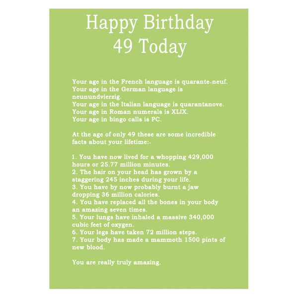 Age 49 Body Facts Birthday Card