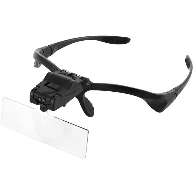 Oenbopo Head Loupe/ Loupe Glasses with LED, 5 Variable Magnification Lens of 1.0x, 1.5x, 2.0x, 2.5x, 3.5x, Adjustable Angles, Rubber Strap, Dual-use Glasses