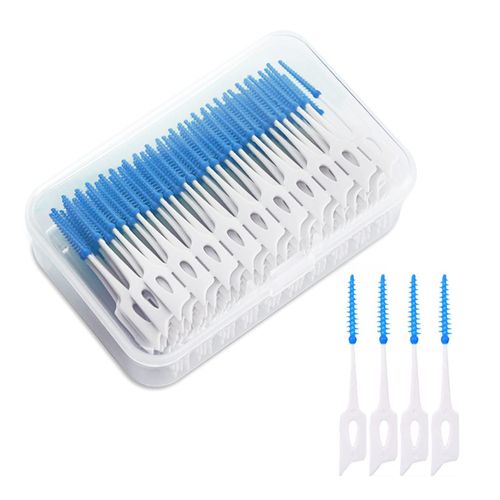 MIVAIUN Pack of 200 Interdental Brushes, Silicone Dual-Use Dental Floss Stick, Portable Dental Floss, Interdental Brushes, Adaptive Interdental Brush for Teeth Cleaning (Blue)