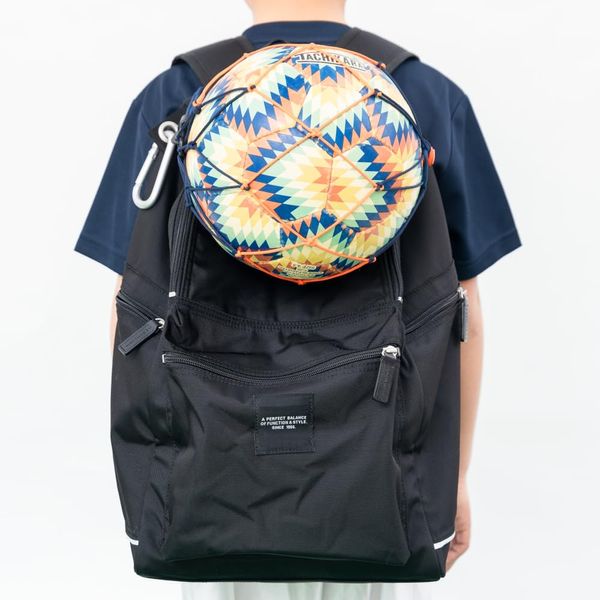 Soccer Ball Holder Attached to Backpack: Slim Fit Soccer Ball Storage Net Combination with Hook (Navy x Orange)