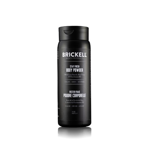 Brickell Men's Products Stay Fresh Body Powder for Men, Natural and Organic Talc-Free, Absorbs Sweat, Keeps Skin Dry (Scented, 5 oz)