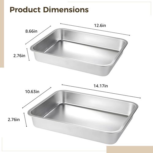 2 Pcs Extra Deep Lasagna Baking Pans, Stainless Steel, Ideal for Lasagna, Cakes, Roasting, Oven Safe, Dishwasher Safe