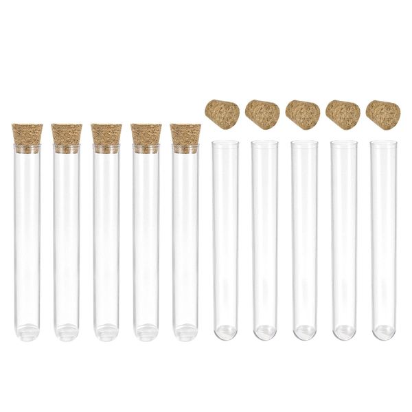 uxcell 10pcs PS Plastic Test Tube with Cork Stopper Round Base 13x78mm Storage Container for Science Experiment Sample Display Decoration