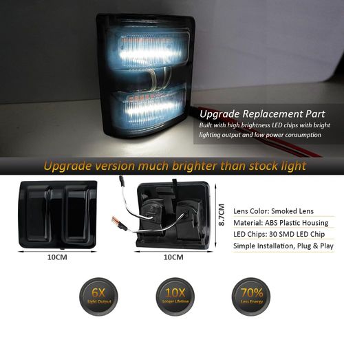 D-Lumina LED Side Mirror Marker Lights Smoked Lens White for 2008-2016 Fo-rd F250 F350 F450 F550 Super Duty Signal Mirror Lights, White Turn Signal Light, Replace OEM Mirror Marker Lamp, Pack of 2