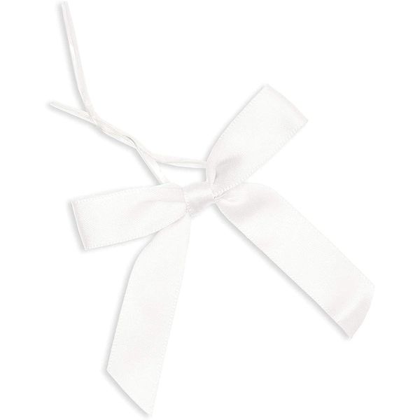 Juvale 100-Pack Twist Tie Bows for Crafts, Pre-Tied Satin Ribbon for Gift Wrap Bags, Party Favors, Baked Goods, Cookies, Mini Bowties for Hair Decorations (2.5x3 in, White)