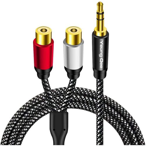 3.5mm to 2RCA Female Cable 15 ft,Yeung Qee 3.5mm Male to 2 RCA Female Jack Stereo Audio Cable Y Adapter for iPod, Tablets, MP3,HiFi Stereo System, Speaker (15FT/5M)