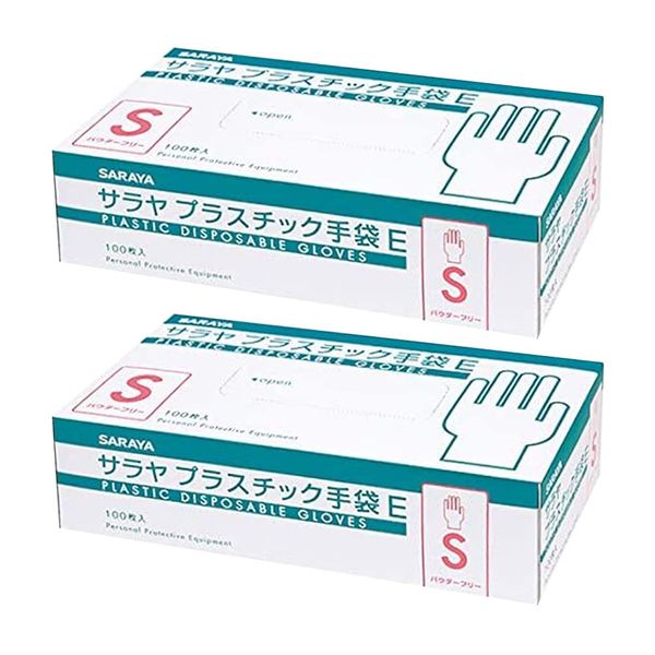 Saraya Disposable Gloves, Plastic Gloves, E, Powder Free, Small, Pack of 100 x 2