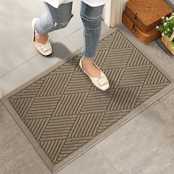 HIYARD Durable Front Door Mat, Absorbent Muddy Dirt Resist Welcome Door Mats Outdoor Indoor, Stain and Fade Resistant, Non-Slip Rubber Backing Low Profile Doormat for Entryway, 30×17, Beige