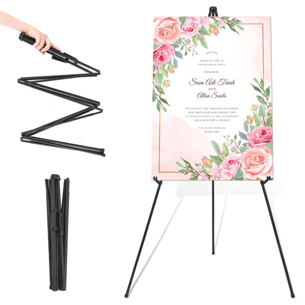 DDEAT 63'' Easel Stand for Wedding Sign & Poster Display Portable Art Easel for Floor Adjustable Metal Easel Black