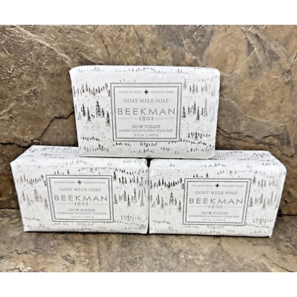 Beekman 1802 SNOW FOREST 9oz Bar Soap Goat Milk Seed Butter Honey Cocoa Lot of 3