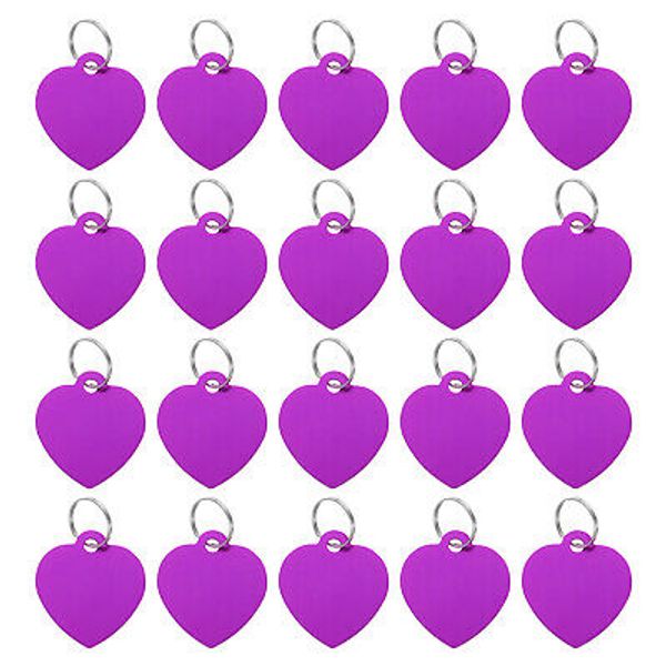 Pet ID Tags, Engraving Tags, Heart-Shape Dog ID Tag, Purple Blank Tags, 20pcs