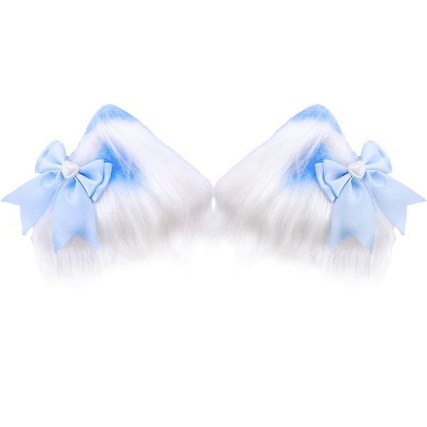 Makone Cat Ears Hair Clip Cat Fox Fur Ears Headwear, Animal Cosplay Hair Accessories for Women Girls Cosplay Halloween Costume Party Dress (blue)