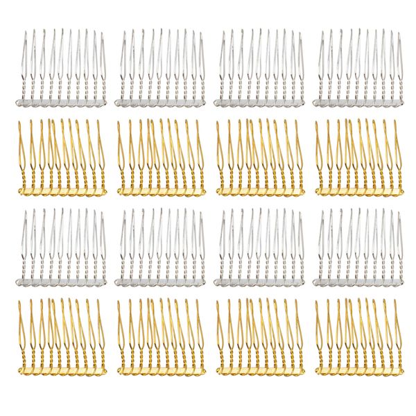 AUEAR, 20 Pack 10 Teeth Metal Veil Comb Hair Wire Clips Twist Bridal Wedding Veil Combs Silver Gold