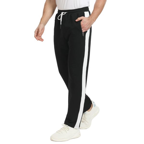 JustSun Jogginghose Herren Trainingshose Sporthose Herren Lang Baumwolle Freizeithose Herren Jogger Reissverschluss Taschen Schwarz M