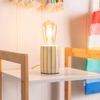 Small Ceramic Bedside Table Lamp White & Yellow Candy Stripe Design Bedroom Light