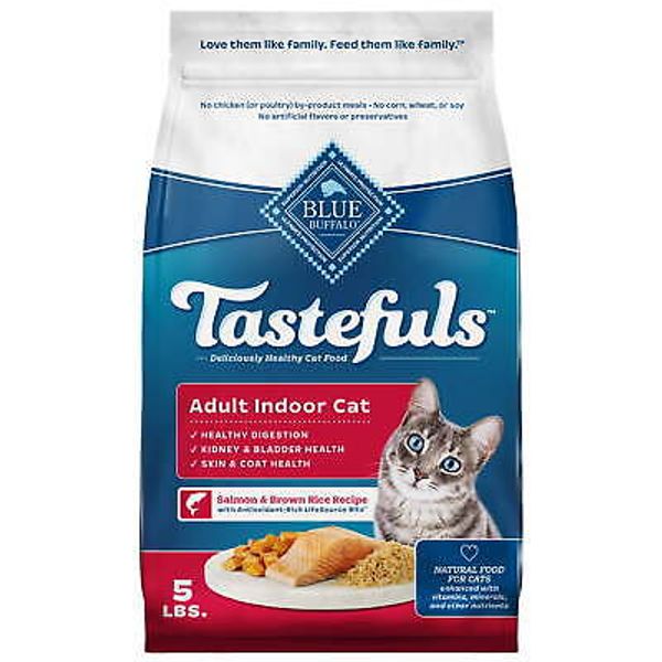 Blue Buffalo Tastefuls Dry Food, Adult Indoor Cat,Salmon and Brown Rice,5-lb.Bag