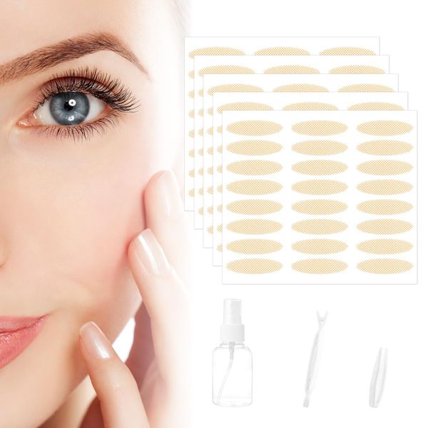 240PCS Eyelid Tape for Hooded Eyes Water Activated Invisible Natural Eyelid Lifter Breathable Double Eyelid Tape Stickers Mesh Eyelid Lift Strips for Droopy Lift Lids Tool Fork Rods (Lace size L)