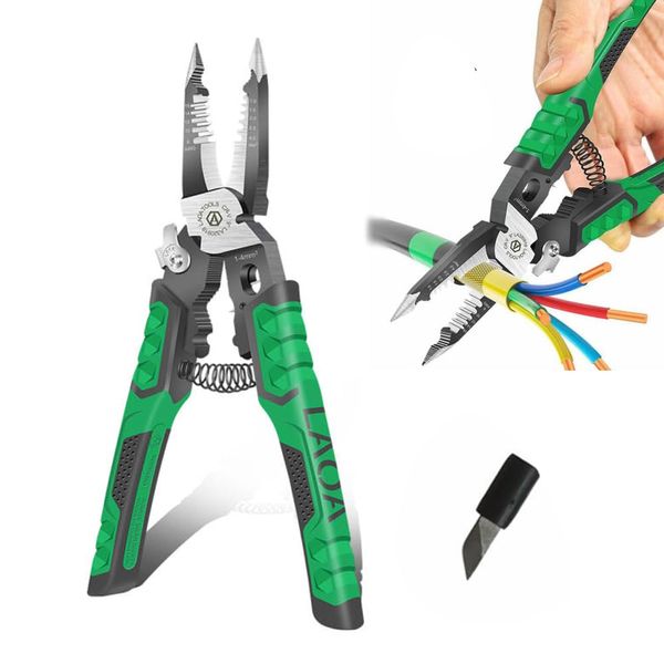 LAOA Needle Nose Pliers Electrician Pliers Wire Stripper Wire Stripper Tool,9-in-1 Multifunctional for Clamping,Tightening Screws,Stripping Wires,Cutting Cables,Iron Wires with 1pc Spring