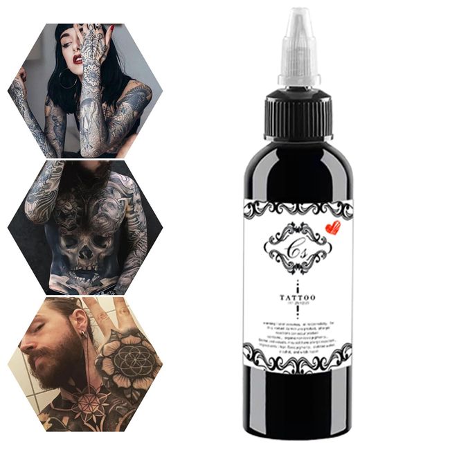 Tattoo Ink Black Stick und Stempel, Tattoo Color Tribal True Black Liner, 3D Professional Tattoo Ink Vegan Permanent Body Color Micro Blade Pigment Tattoo Zubehör (Schwarz) (120ML)