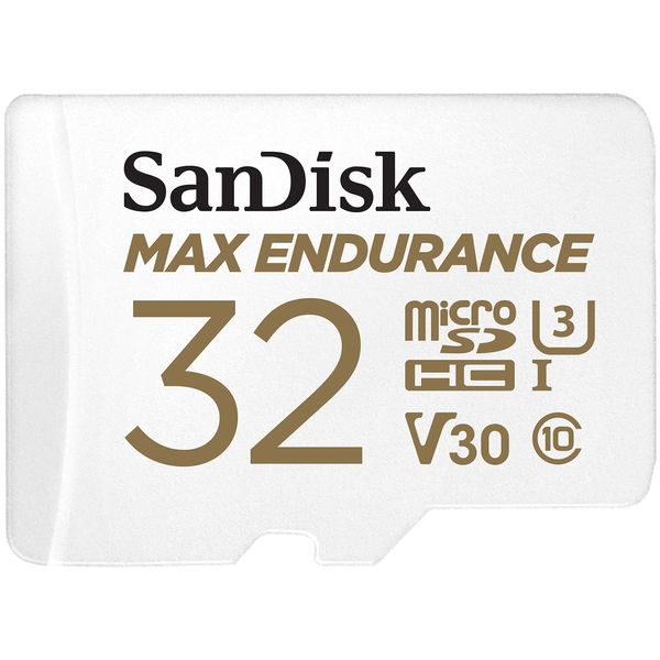 SanDisk MAX ENDURANCE Video Monitoring for Dashcams & Home Monitoring 32 GB microSDHC Memory Card + SD Adaptor 15,000 Hours Endurance, White